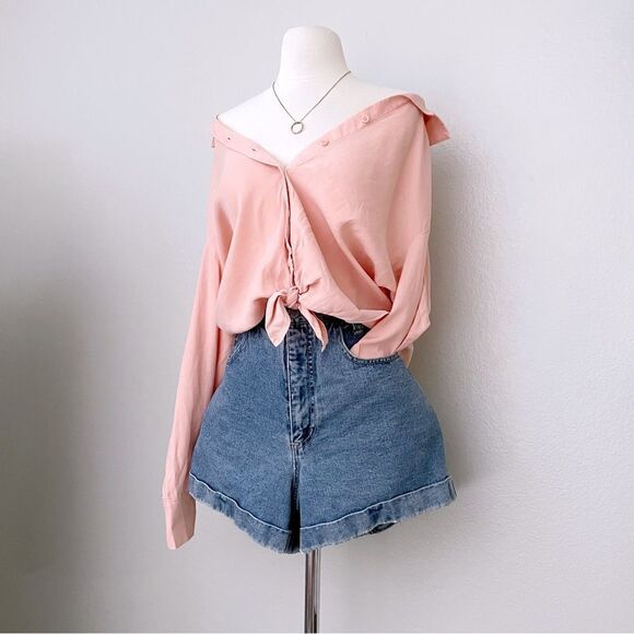 cloth & stone Tops - Peach Button and Front Tie Top